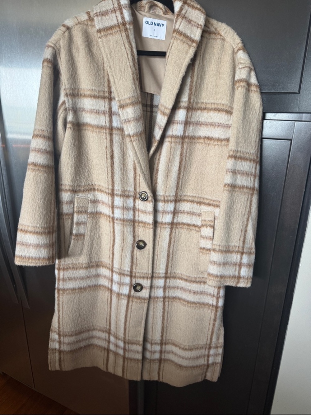 Old Navy Beige and Tan Plaid Trench Coat